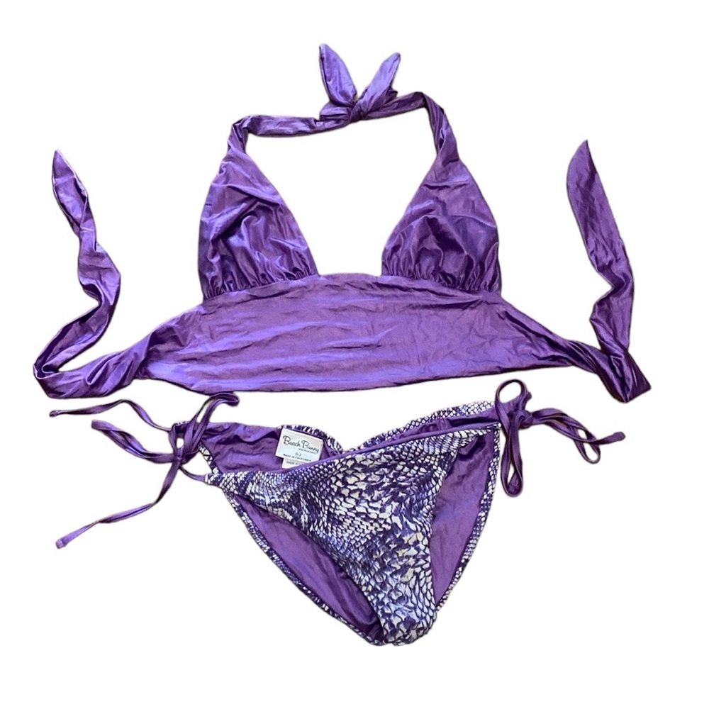 Beach Bunny Purple Bikini, Halter Top and Adjustable String Bottoms, size Large